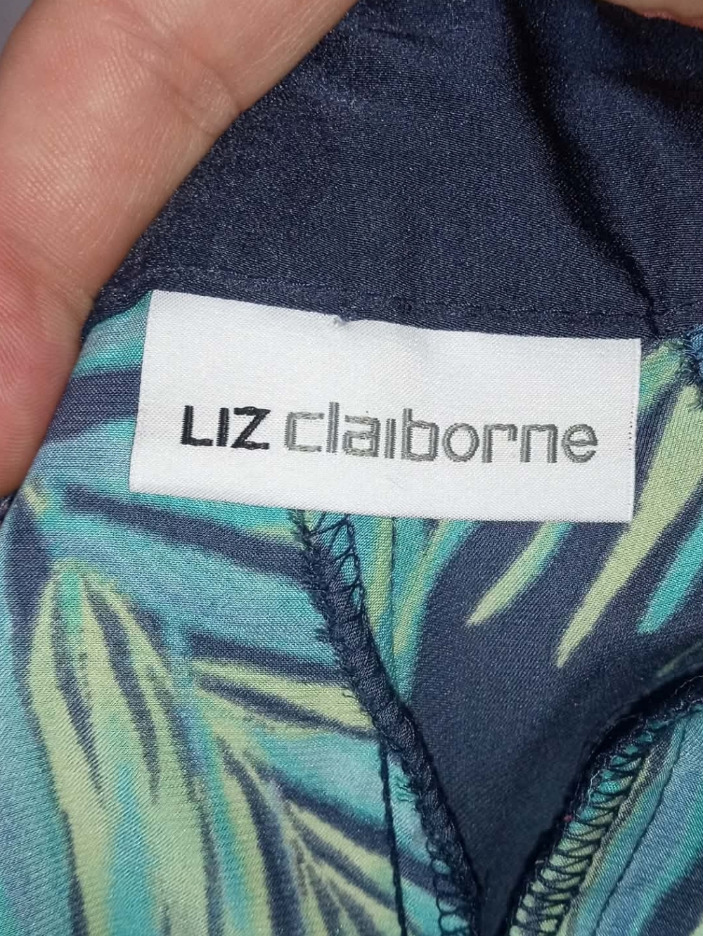 Liz Claiborne Navy Tropical Heat Leaf Print Pants Flowy Summer Hawaiian Resort - Picture 3 of 5